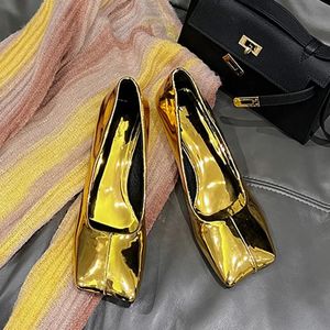 Robe chaussures doré mince talons Rome femmes bout carré sans lacet rétro dames défilé de mode fête fait à la main Zapatillas de Mujer Tacon 231212