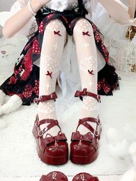 Chaussures habillées gothiques lolita punk plate-forme rehaussante de fond épais loli chaussure goth noir / rouge talons hauts bow cosplay anime