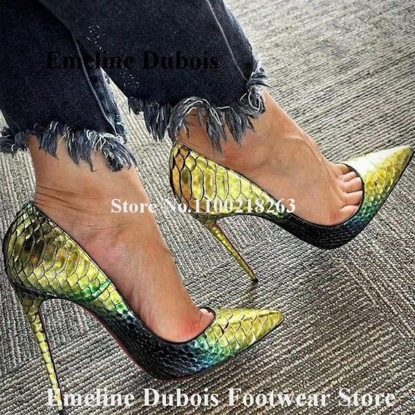 Chaussures habillées gradient en peau de serpent Emeline Dubois Style classique Toed Snake Match Patché en cuir talons talons talons