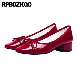 Zapatos de vestir Verde Arco grueso Bombas desnudas Charol Rojo Tamaño 33 Slip On Chunky Square Toe 4 34 Kawaii Block Ladies Tacones bajos 230325