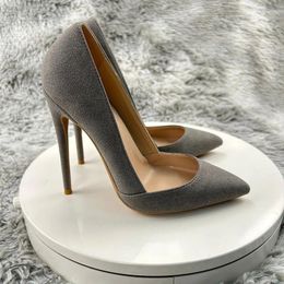 Robe chaussures gris daim surface talons aiguilles pompes femmes magnifiques clous en métal pointu soirée mode bureau dames tenue élégante