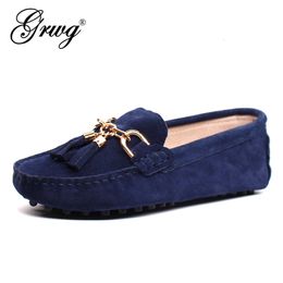 Jurk Schoenen GRWG Collectie Casual Damesschoenen Echt Leer Vrouwen Loafers Mocassins Mode Slip Op Vrouwen Flats Schoenen 230809