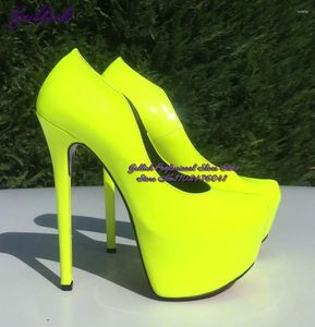 Zapatos de vestir Gullick Women Neon Yellow Patentl Cuero Sky Heal High Platform Inside Pombs Slilettos Size46