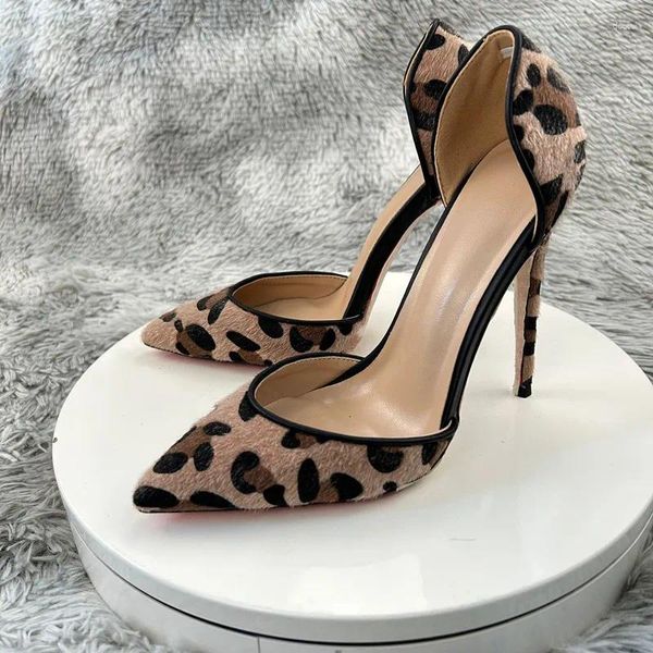 Robe chaussures femmes poilues sexy bout pointu haut talon classique designer sans lacet pompes à talons aiguilles pour robe de soirée brun crin de cheval creux