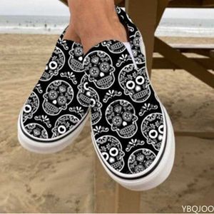 Chaussures habillées Halloween Citrouille Taille 43 Chaussures 2022 Automne Squelette Impression Appartements Femmes Chaussures Slip-on Paresseux Toile Chaussures Mocassins Zapatos Mujer J230727