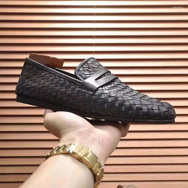 Zapatos de vestir Mocasines tejidos a mano Oxford negro Cuero genuino Estilo clásico Casual Punta redonda Hombres formales