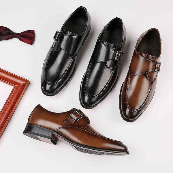 Zapatos de vestir hechos a mano 2022, zapatos de cuero de negocios con hebilla de nuevo estilo británico, tendencia profesional de oficina única Formal para hombres 220810