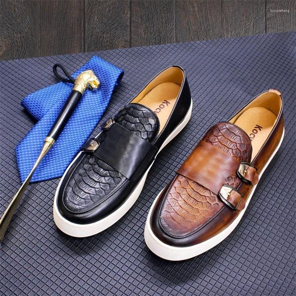 Zapatos de vestir Hombre hecho a mano Mocasines casuales Diseñador de cuero Doble Monk Correa para hombres Zapatillas marrones Pisos de moda vintage