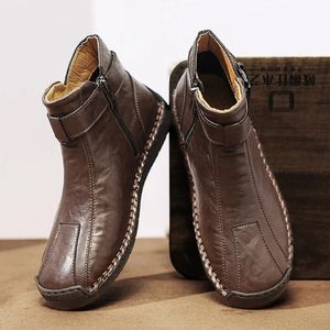 Chaussures habillées faites à la main hommes bottes avec fourrure fendue en cuir hiver cheville plus taille 3848 chaussures de loisirs pour hommes Hombres Botas 231218