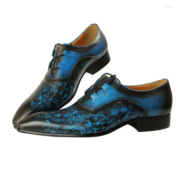 Zapatos de vestir Calzado de cuero genuino para hombres hechos a mano para boda Diseñador de negocios Punta puntiaguda Alto Grado Azul Negro