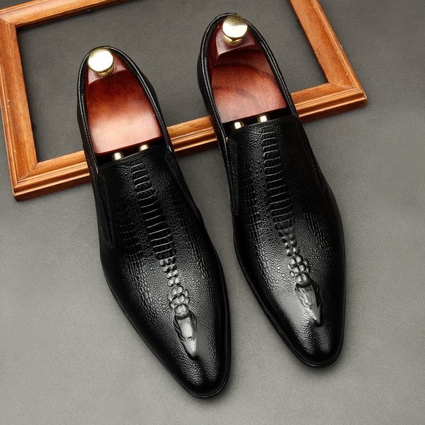 Chaussures habillées faites à la main pour hommes mariage Oxford noir kaki en cuir véritable Brogue sans lacet affaires formelles pour hommes 230224