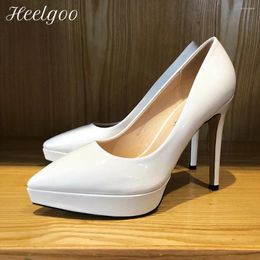 Chaussures habillées theelgoo 12cm talon de haut Femmes Patent solide Patent Plateforme Plateforme de talons sexy pour la fête Blanc Black rouge 44 45 46