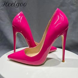 Chaussures habillées theelgoo femmes sexy rose brevet pointé talon haut talon pour le créateur de fêtard glisser sur des pompes à stiletto 12cm 10cm 8cm
