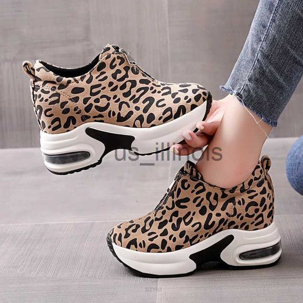 Zapatos de vestir Tacón oculto Zapatos de plataforma casuales Zapatillas de deporte de mujer Zapatos de gamuza sin cordones Zapatos de cuña con estampado de leopardo con aumento de altura para mujer J231121