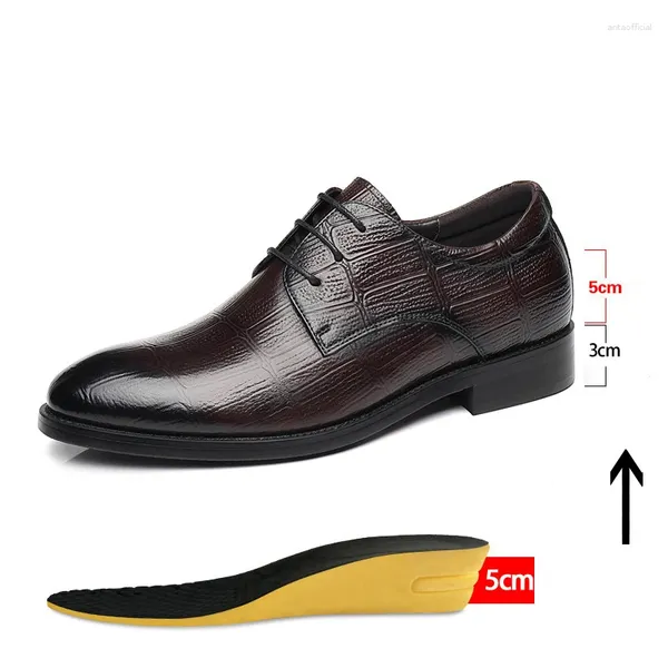 Chaussures habillées costume de talon caché marié mariage 8cm / 6cm plus grand ascenseur oxfords hommes d'affaires talons levés derby à lacets