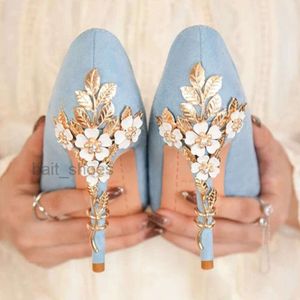 Robe chaussures haut de gamme métal fleur talons 2024 mode européenne américaine luxe sexy pointu femmes banquet fête décontractée