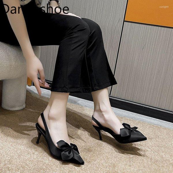 Chaussures habillées sandales à talons hauts pour femmes 2023 printemps coréen Stiletto bout pointu coupe basse nœud papillon fermé mode femmes