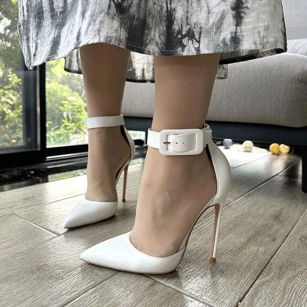 Zapatos de vestir Tacón alto Blanco Mate Dos piezas D'orsay Anckle Correa con hebilla Mujer Dama Disponible Big Plus Tamaño Bomba