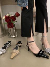 Chaussures habillées Talons hauts Baotou Demi-Pantoufles Femmes Europe et États-Unis Printemps Été Pointu Argent Après Vide Unique