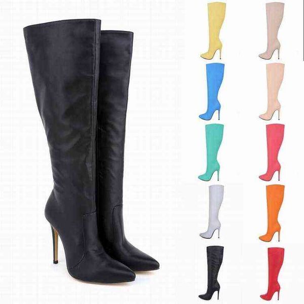 Zapatos de vestir Tacones altos Diseñador Nuevo Cuero de lujo Botas de tubo largas delgadas Mujeres Moda Cool Botas de motocicleta 220610