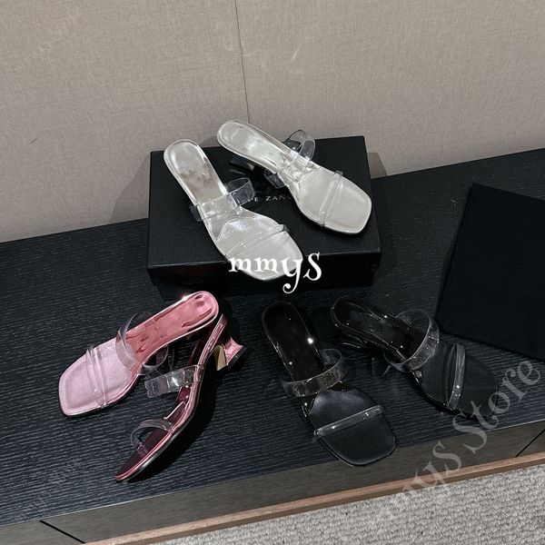 Chaussures habillées talons hauts Sandales Sandales Chaussures pour femmes PVC Open Toe Slippers Party Wedding Talons Elegant Woman Pink Black Silver