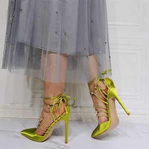 Chaussures habillées talons hauts pour femmes 2022 crâne soie sandales à talons aiguilles à lacets bout pointu pompes dames fête grande taille 43Dress