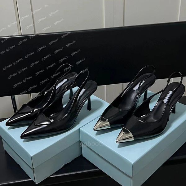 Chaton Talons Sandales Slingbacks Talons Hauts Sandales En Cuir Brossé Chaussures Pour Femmes Slingback Pompes Chaussures Lady Party Mariage Designer Chaussures Chaussures Habillées