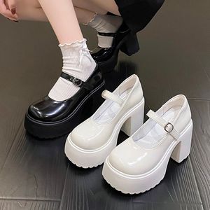 Kleding schoenen hoge hakken platform dikke pompen dames pu lederen enkel gesp gebikte mary jane schoenen vrouw dikke hakken goth lolita schoenen vrouwelijk 230311