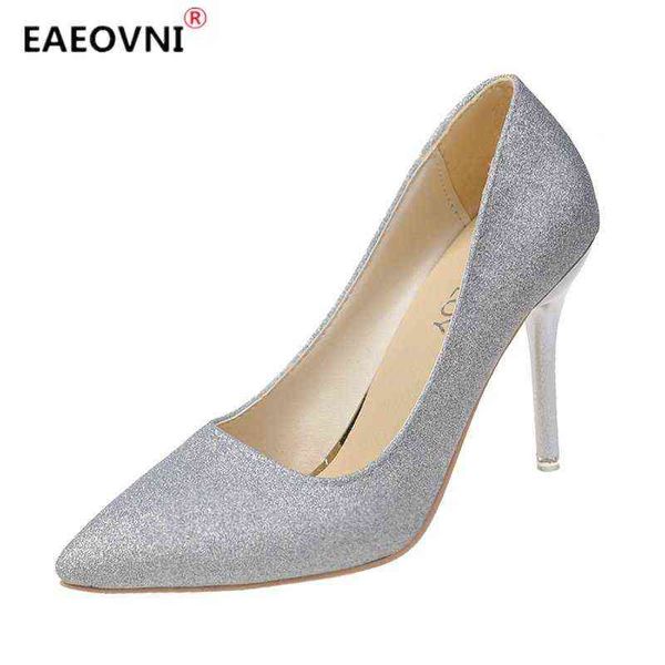 Robe Chaussures Haute Talons Sexy Femmes Mode 10cm Heel Heel Brillant Party Mariage 43 Taille Gold Silver Silver Femmes Casual 220303