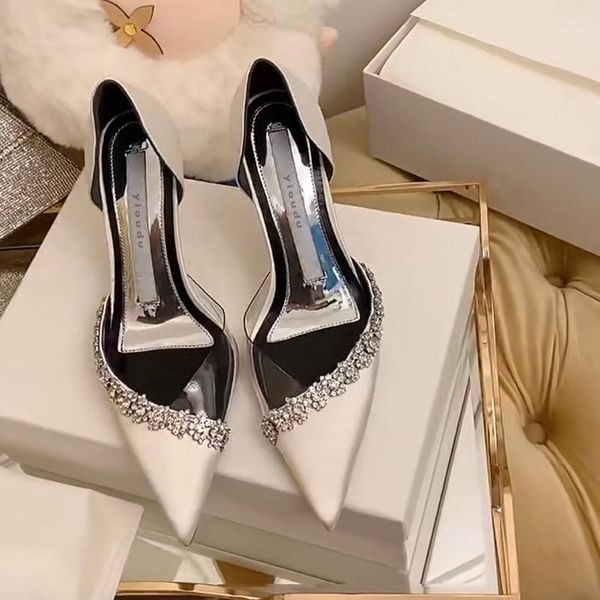 Chaussures habillées talons aiguilles 2022 cet été mode Net rouge pointu strass Transparent bouche peu profonde orteil sandales femmes