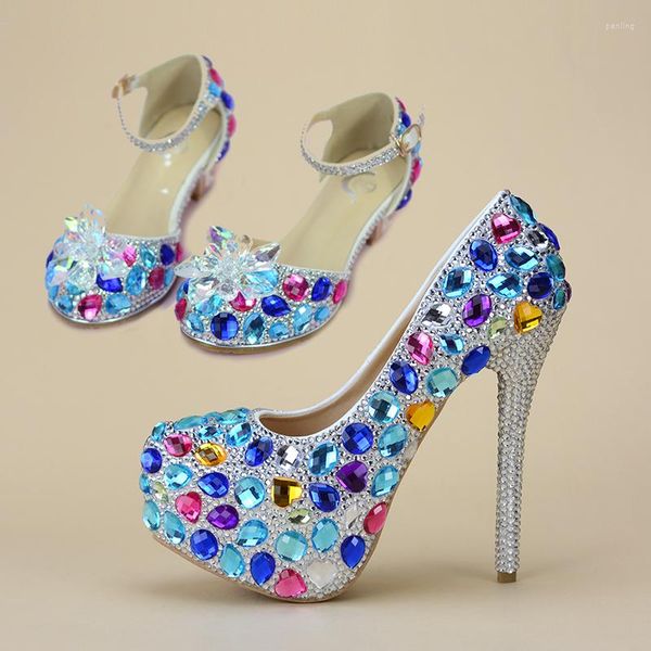 Zapatos De Vestir Tacones Altos Boda Strass Azul Chica Novia Cristal