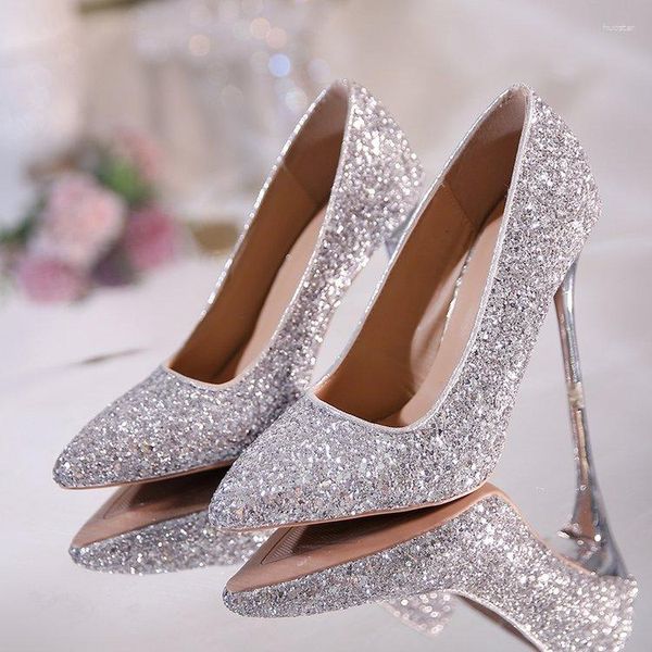 Zapatos de vestir Tacones altos Mujeres Boda Novia Oro Diseñador de lujo Elegante Fiesta Sandalias Pole Dance Sexy Plata