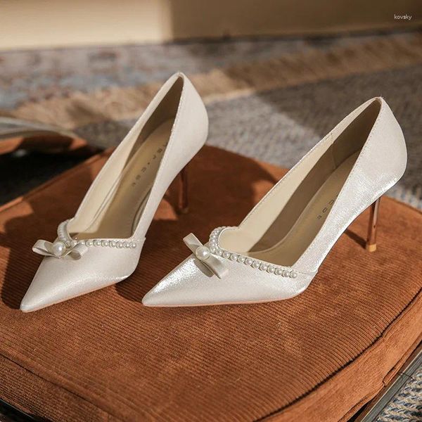 Robe chaussures talons hauts femmes avec 2024 pointu bouche peu profonde chaussure unique mariage deux vêtements perle