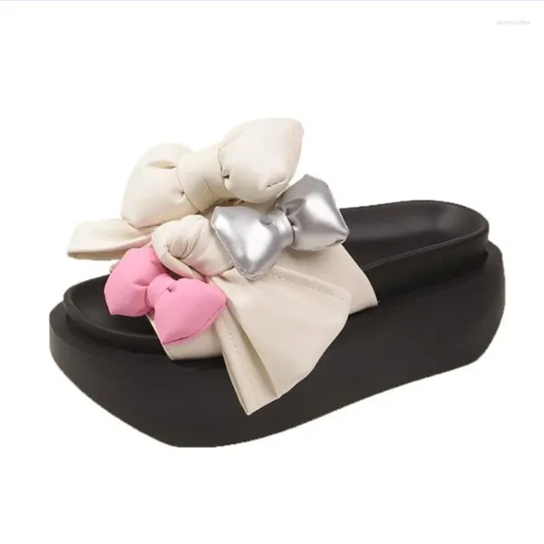 Robe chaussures haute plate-forme femmes sandales 7cm talons compensés bowknot pantoufle mode kawaii extérieur chunky plage diapositives décontractées femme