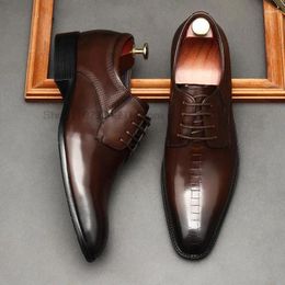Chaussures habillées de haute qualité italien homme chaussure en cuir authentique noir café oxfords hommes de mariage fête entière coupe formelle pour