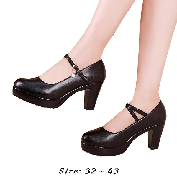 Zapatos de vestir zapato de cuero de alta calidad para mujeres plataforma de tacón de 8 cm Toe redondo 32 33 42 43 Elegante y de moda Negro rojo blanco