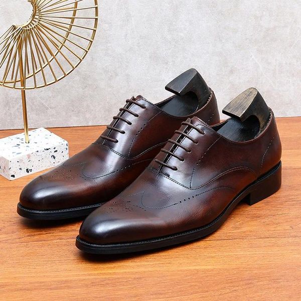 Chaussures habillées de haute qualité hommes mâles noir/café affaires formelles à lacets bureau bout pointu en cuir véritable