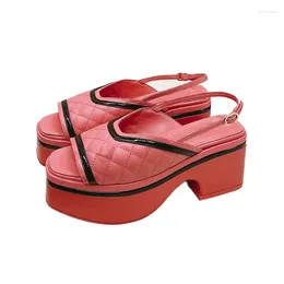 Chaussures habillées riches quatlité peep toe plate-forme femmes sandale sandale en cuir boucle boucle cale chaussure rose vin rose redriner designer sandalias