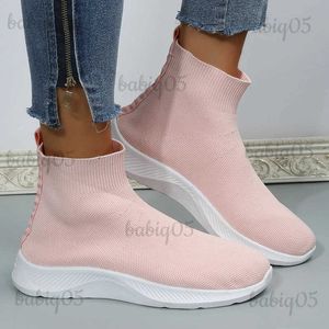 Chaussures habillées Haut haut respirant tricoté appartements femmes 2022 automne sans lacet chaussures décontractées antidérapantes femme grande taille 43 chaussures chaussettes à fond épais T231117