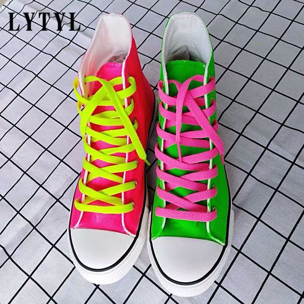 Zapatos de vestir High Top Canvas Soft Girls Casual Fluorescente Color Color Patchwork Pintado a mano Plano con escuela A103 230829