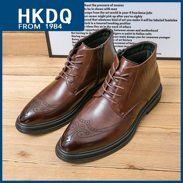 Zapatos de vestir HKDQ Classic Elegant Men's Oxford Business Botas casuales para hombres Cuero Marrón High Top Pointed Toe Brogue Man