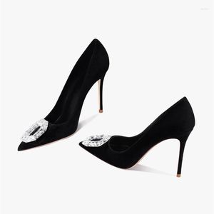 Chaussures habillées HLTINO escarpins noirs avec cristaux femmes Style français de Sexy à talons hauts été unique chaussure de soirée élégante