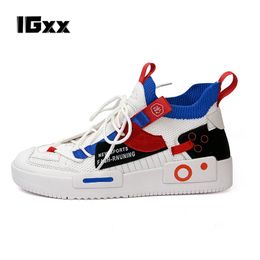 Zapatos de vestir IGxx Trand Men Street Punk Zapatos blancos de caña alta Zapatos de pub de fiesta para hombres Lona Moda joven Bota para adultos en línea 230919