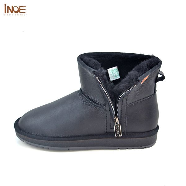 Zapatos de vestir INOE Hombres Casual Invierno Botas de nieve Impermeable Piel de oveja Cuero Natural Piel de oveja Forrado Moda Cálido con cremallera Negro 230912