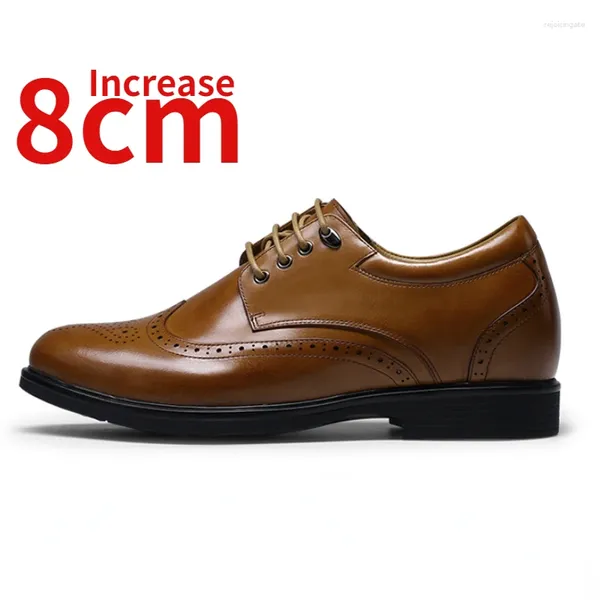 Chaussures habillées Hauteur invisible Augmentation de 7 à 8 cm Ascenseur de mariage pour hommes en cuir véritable homme casclé barré