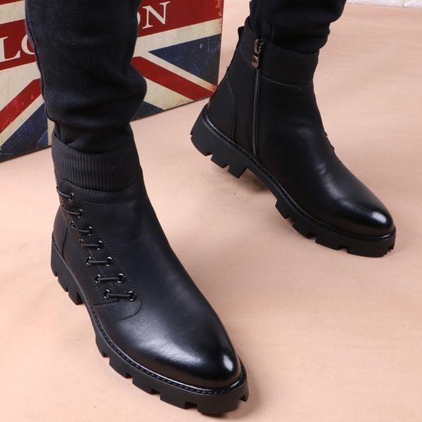 Chaussures habillées marque italienne designer hommes loisirs bottes de cow-boy en cuir naturel plate-forme chaussures noir automne hiver bottine courte botas mâle 230106