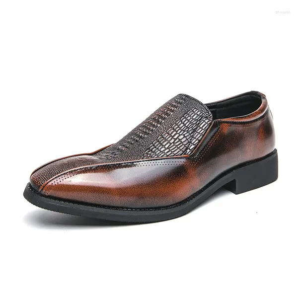 Zapatos de vestir Marca italiana Mocasines puntiagudos Cuero genuino para hombres Elegante Versátil Oficina marrón Trabajo de alta calidad