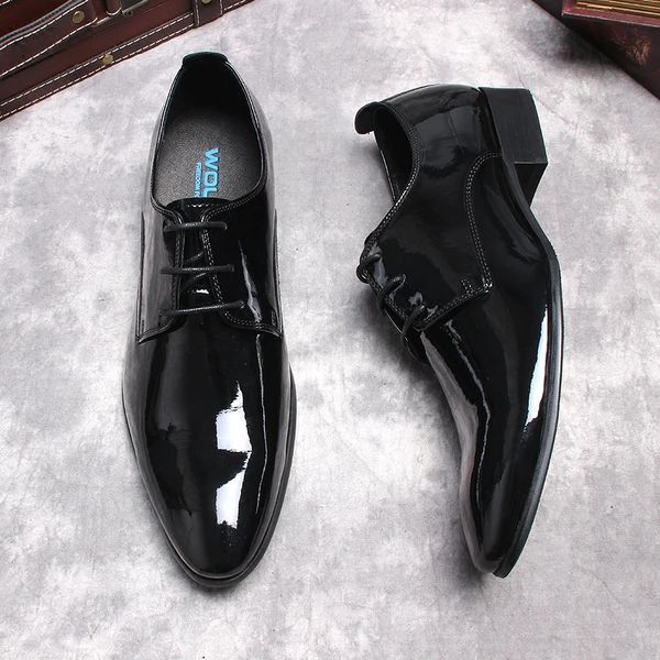 Zapatos de vestir Zapatos de vestir Oxford de cuero genuino negro burdeos italiano Zapatos de traje con cordones de charol Zapatos de boda Zapatos formales para hombres 231101