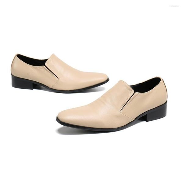 Zapatos de vestir Moda italiana para hombre Albaricoque Cuero genuino Slip-on Simplicidad Boda Prom