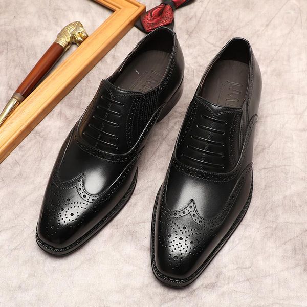 Chaussures habillées italiennes formelles hommes en cuir véritable mode pour noir marron à lacets mariage décontracté hommes Oxford richelieu chaussure